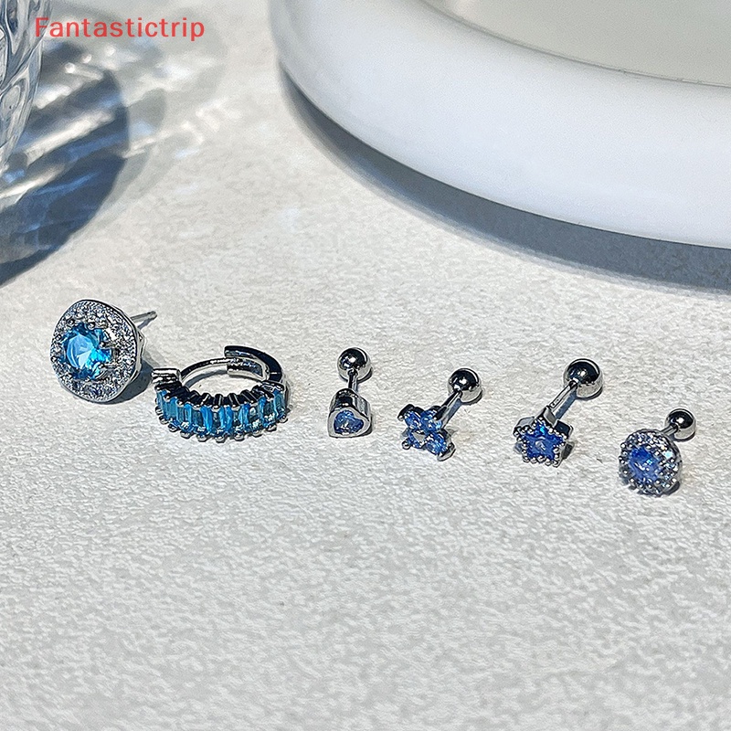 1 Khuyên Tai Xoắn Ốc Đính Đá Zircon Xanh Dương Thời Trang Mới