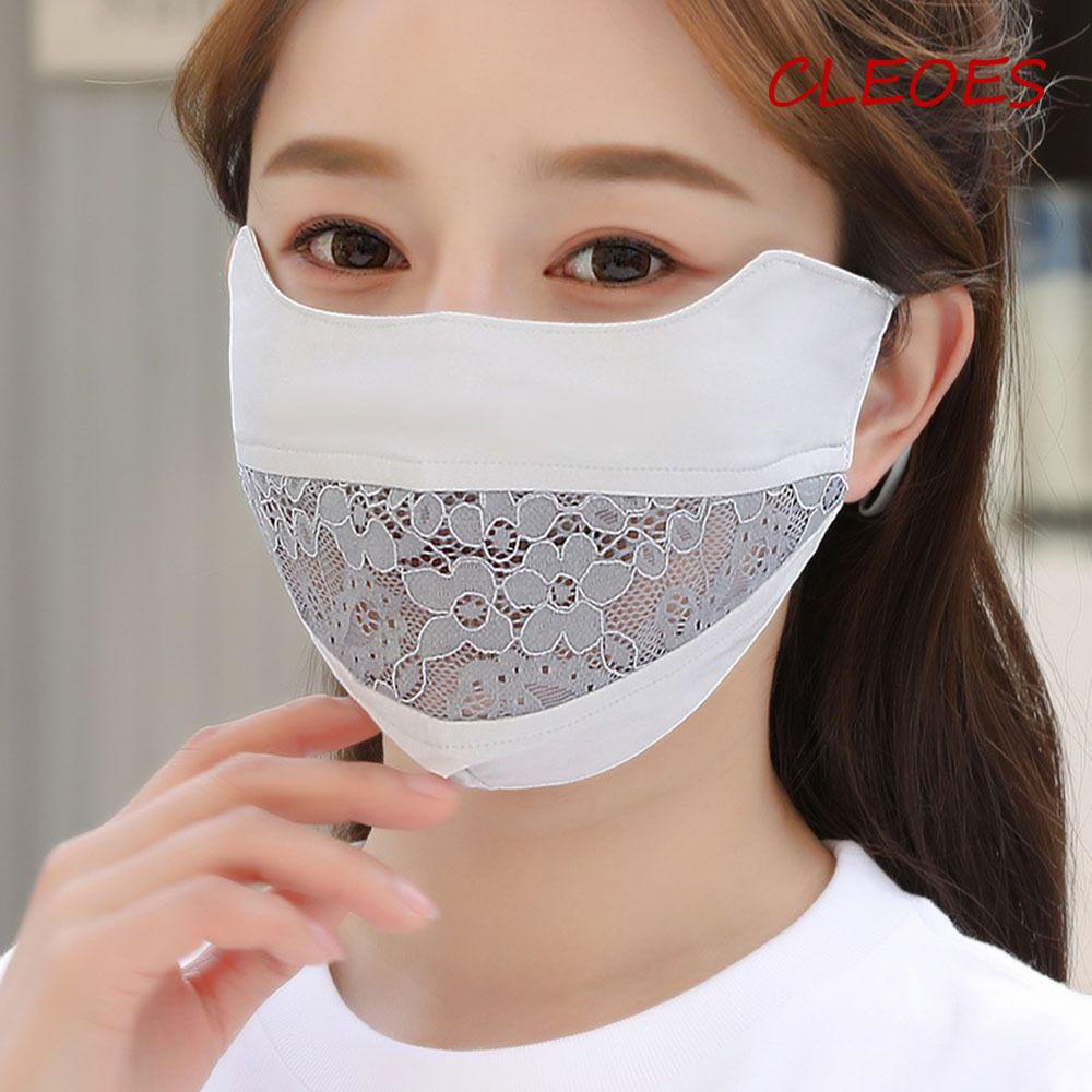Khẩu Trang Chống Nắng Bảo Vệ Mắt Bằng Lụa Lạnh Phối Ren Màu Trơn Thoáng Khí Dành Cho Bạn Nữ