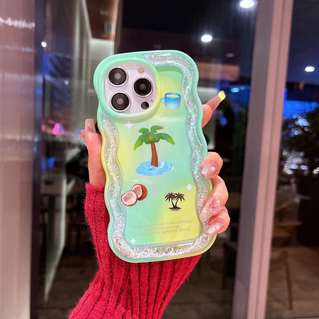 Ốp Điện Thoại TPU Dẻo Họa Tiết Cây Dừa Có Nước Kim Tuyến Lấp Lánh Chống Sốc Cho iPhone 12 13 14 Pro Max