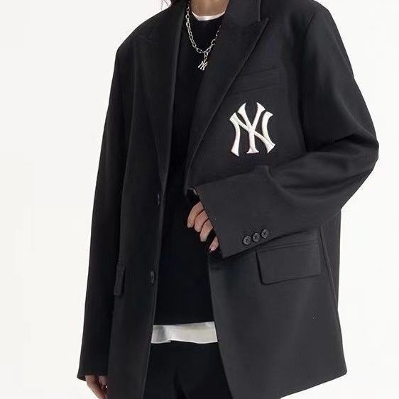 Áo Khoác Blazer Màu Trơn Thêu Logo MLB NY 100% Chính Hãng Cá Tính Cho Nam