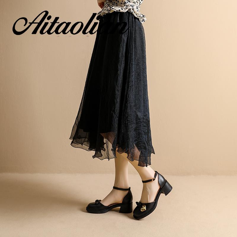 Giày Da Cao Gót 4.5cm Phong Cách retro Anh Quốc Cho Nữ