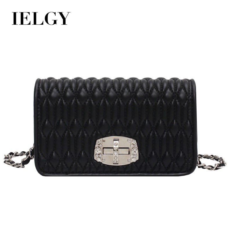 Túi Đeo Chéo Hình Vuông Nhỏ Thêu Họa Tiết Đính Đá Phối Dây Đeo Sợi Xích Thời Trang Phong