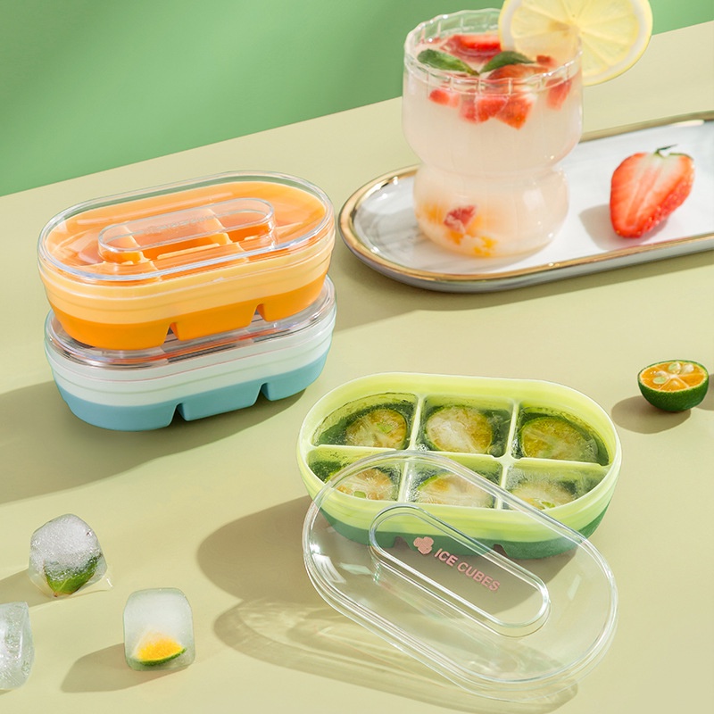 Khay Làm Đá Mini Bằng Nhựa Mềm Có Nắp Đậy Tiện Dụng Cho Gia Đình