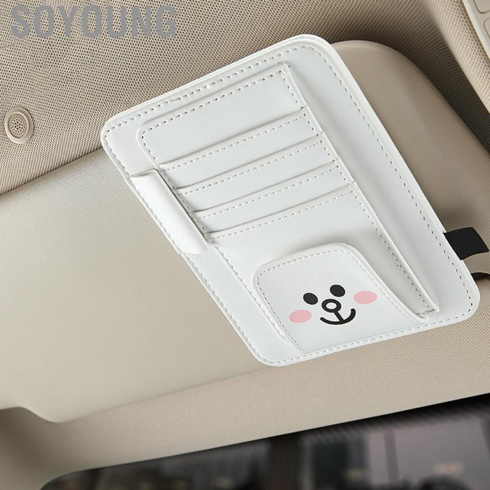 Soyoung Sun Shade Card Holder PU Leather Interlayer Goods Storage Convenient ID for Bank Collection