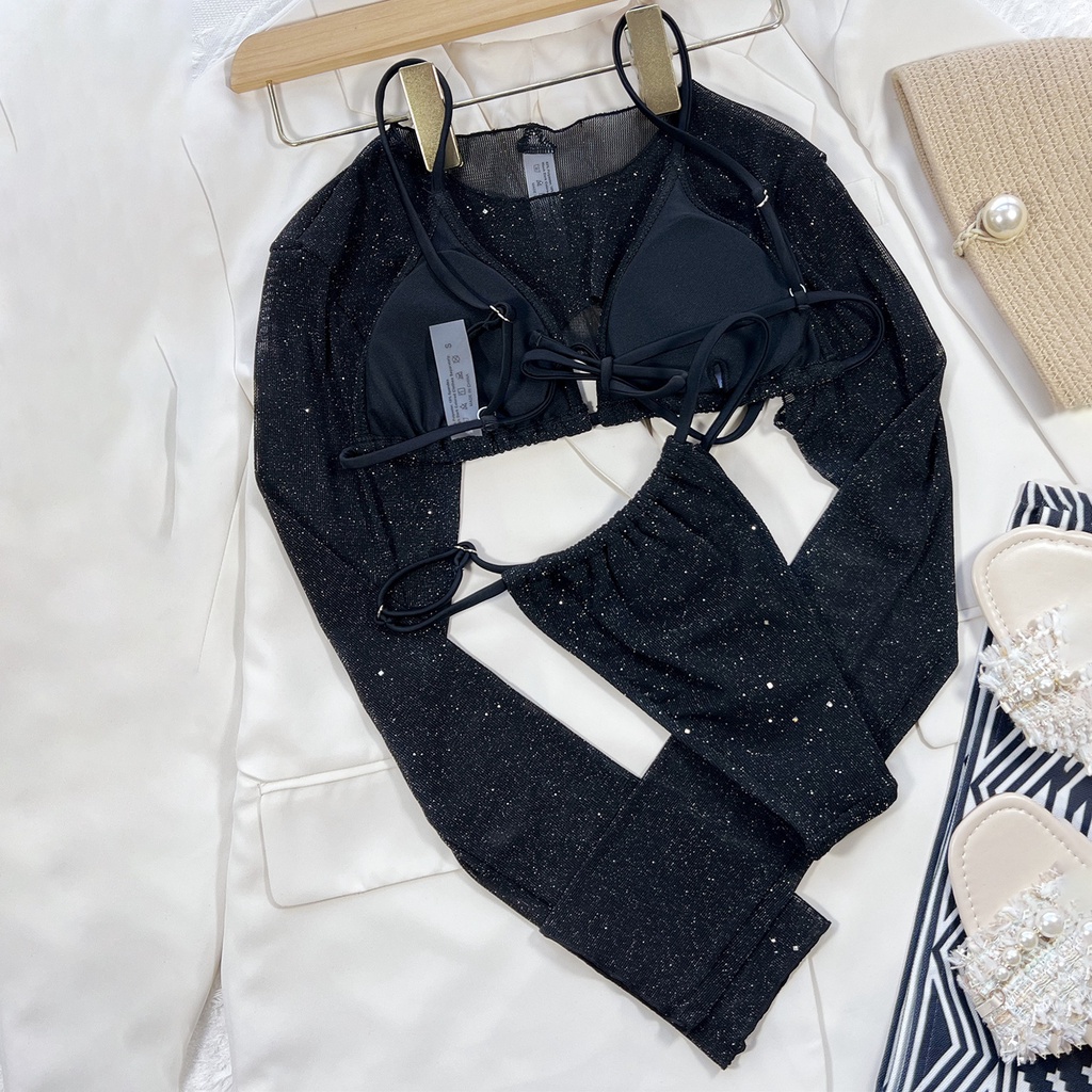 Goodlaminyz Bộ Đồ Bơi 3 Mảnh Dây Rút Hở Lưng Đàn Hồi Có Đệm Mút