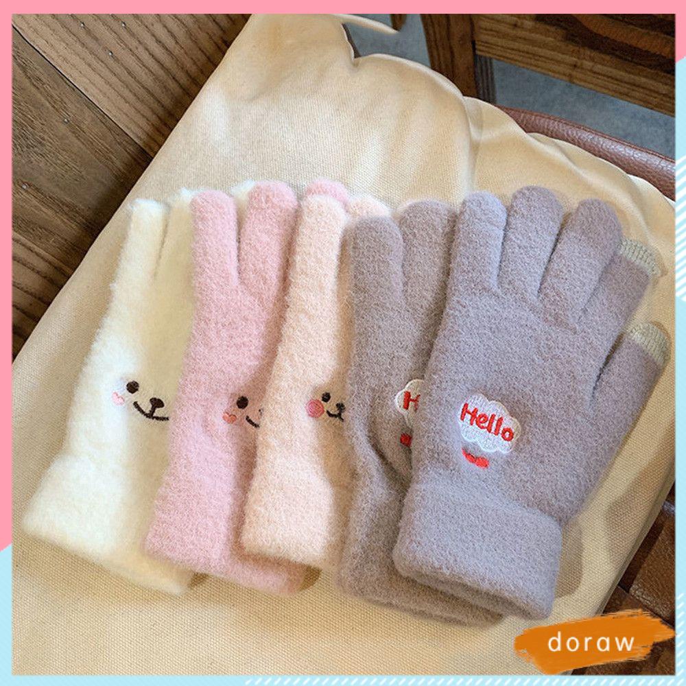 Găng Tay Nữ Vải Len Cashmere Dệt Kim Co Giãn Có Thể Chạm Màn Hình Cảm Ứng