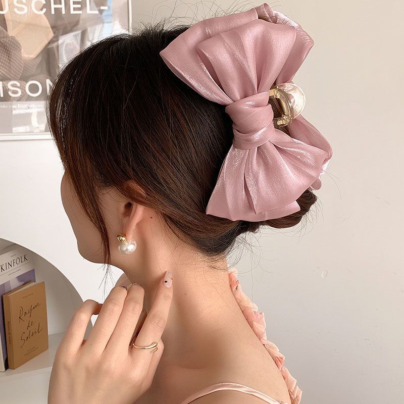 Haimeikang Kẹp Tóc Nơ Hai Mặt Bằng Nhựa Màu Trơn Phong Cách Hàn Quốc Mới