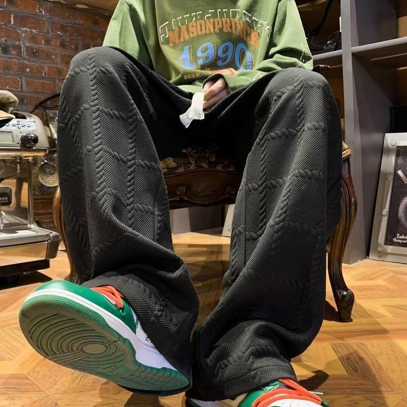 Quần Cotton Dày Ống Rộng Phong Cách Đường Phố Hong Kong Thời Trang Xuân Thu Cho Nam