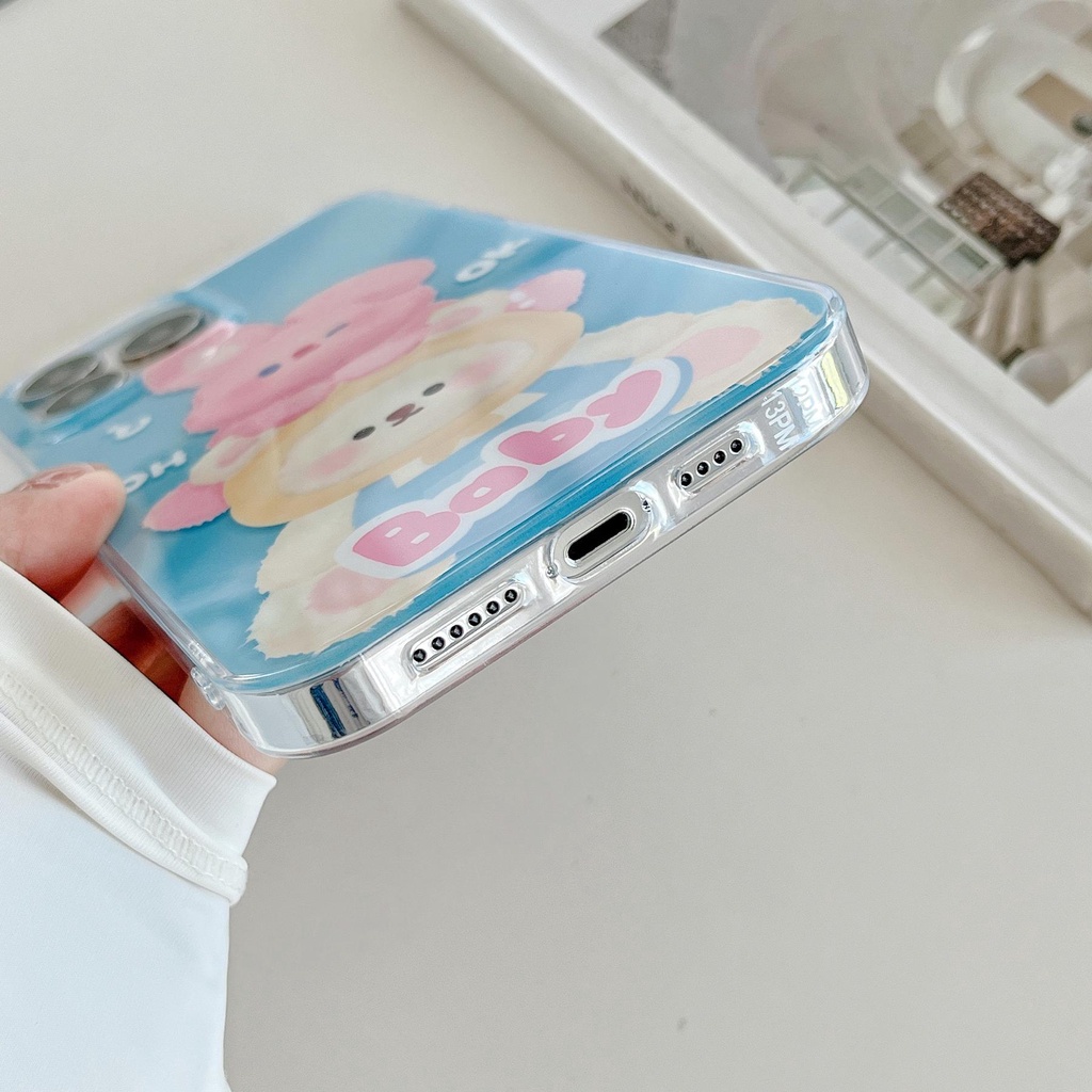 Ốp Điện Thoại Silicon TPU Mềm Trong Suốt Hai Mặt Hình Gấu Thỏ Chống Sốc Cho iPhone 14 13 12 11 Pro Max