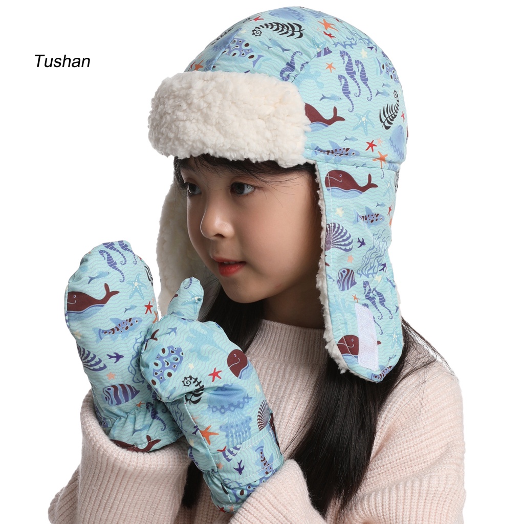 1 Bộ Mũ Và Găng Tay Giữ Ấm Tai Họa Tiết Rằn Ri Thời Trang Thu Đông