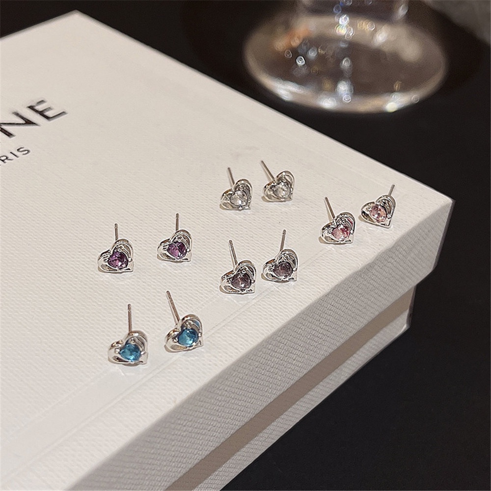 Bông Tai Mạ Bạc Đính Đá Zircon Hình Trái Tim Đơn Giản Cho Nữ