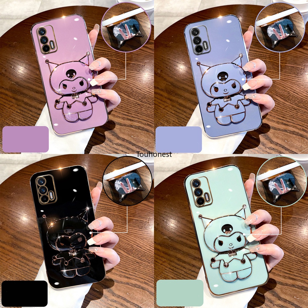 Ốp Điện Thoại Oppo A57 Case Oppo A39 Ốp Lưng Oppo A71 Case Oppo A5 2020 Casing Oppo A9 2020 Case Oppo A55 Case Oppo A77 A77S Case Oppo A57E Case Cool Anime Melody Cute Cartoon Vanity Mirror Kuromi Stand Holder With Metal Sheet Phone Cover Cassing Case TL
