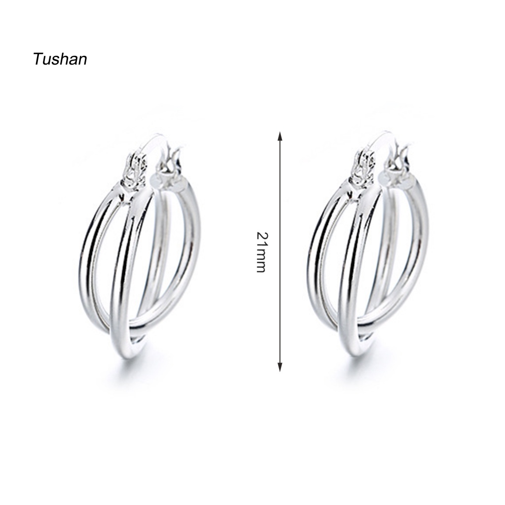 1 Đôi Bông Tai Tròn Bằng Thép Không Gỉ Màu Trơn Chống Dị Ứng Dễ Phối Đồ Thời Trang Cho Nữ