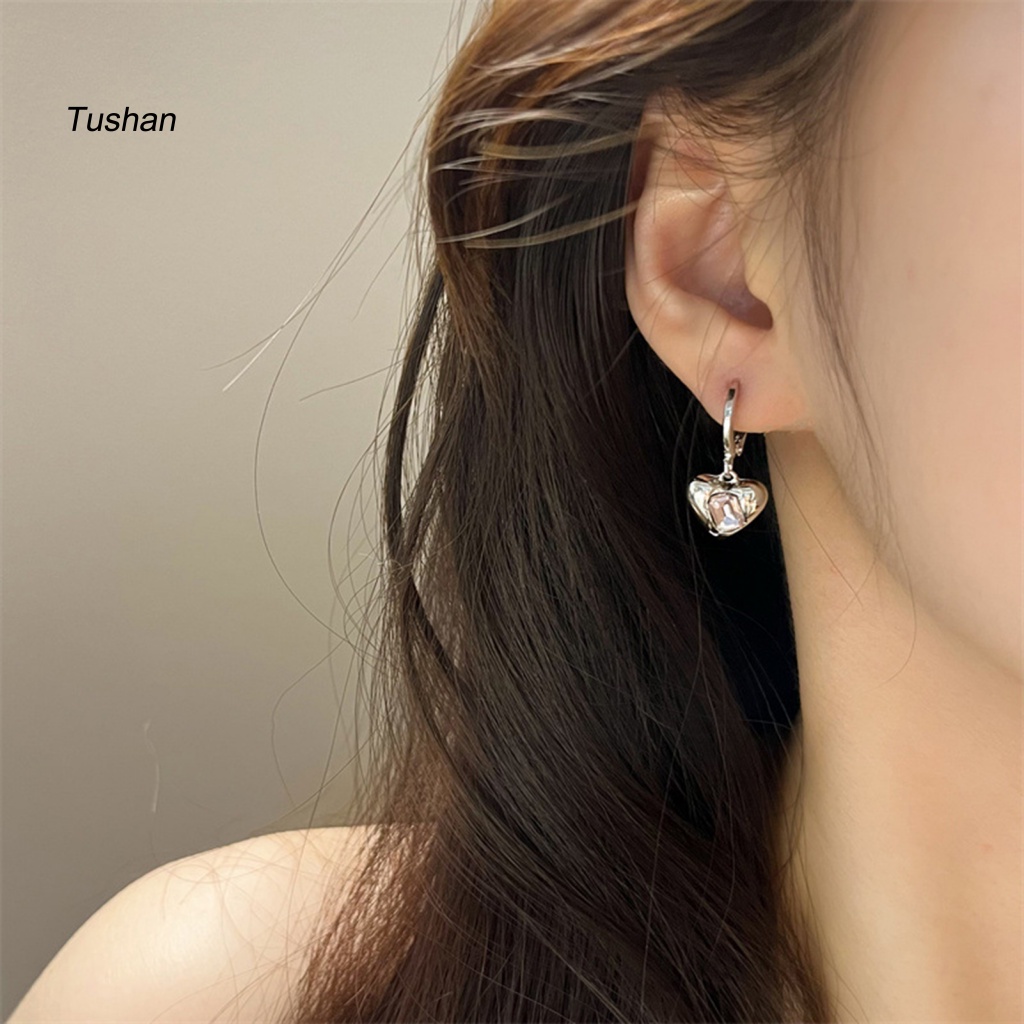 1 Đôi Bông Tai Hình Trái Tim Chống Oxy Hóa Không Phai Màu Thời Trang Cho Nữ