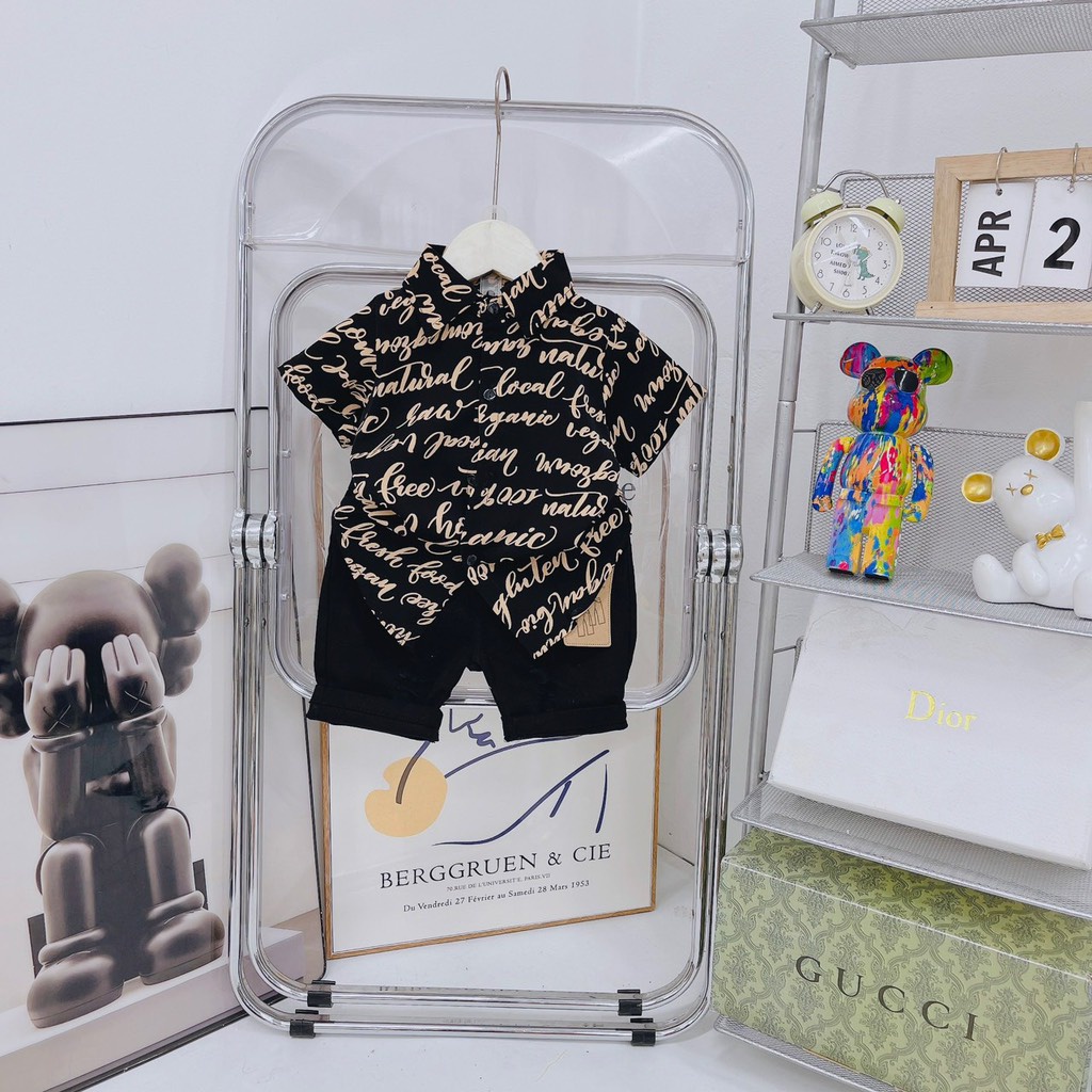 Áo sơ mi lụa mát min hoạ tiết sang chảnh cho bé 7-20kg