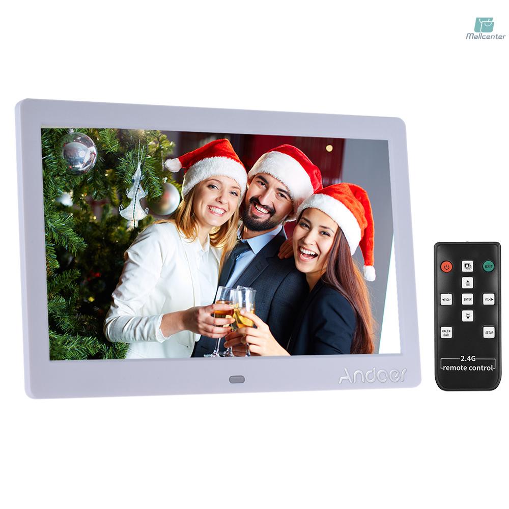 Andoer 10 Inch Wide LCD Screen Digital Photo Frame 1024 * 600 High Resolution Electronic Photo Frame with MP3 MP4 Video Player Clock Calendar Function 2.4G Remote Control