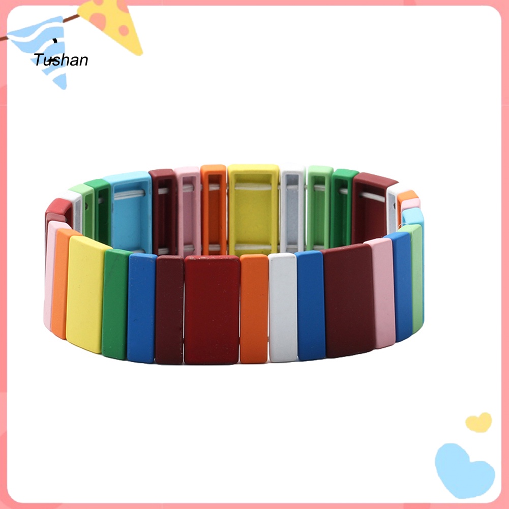 Vòng Tay Chuỗi Hạt Vuông Màu Cầu Vồng Thời Trang Cho Nam Và Nữ