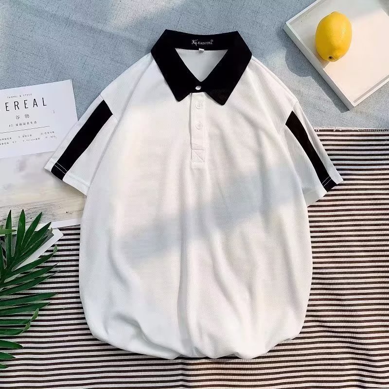 Áo Thun polo Tay Ngắn Dáng Rộng Màu Sắc Thời Trang Mùa Hè Phong Cách Hàn Quốc Cho Nam Giới