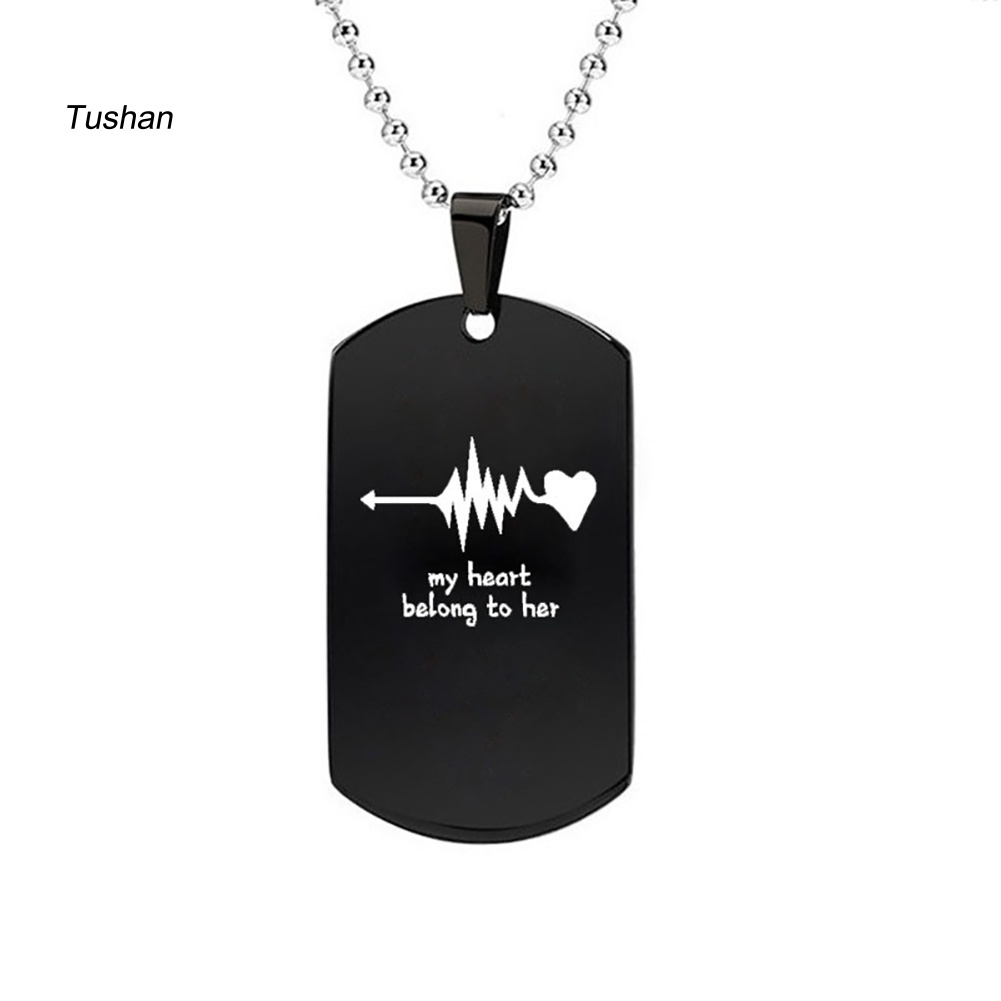 Vòng cổ Thép Titan Mặt Trái Tim Khắc Chữ My Heart Belong to Him / Her