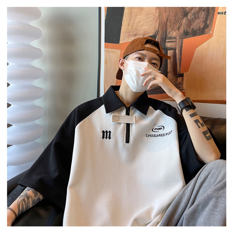 Áo Thun polo Ngắn Tay Phong Cách Đường Phố Retro Mỹ Thời Trang Mùa Hè Dành Cho Nam