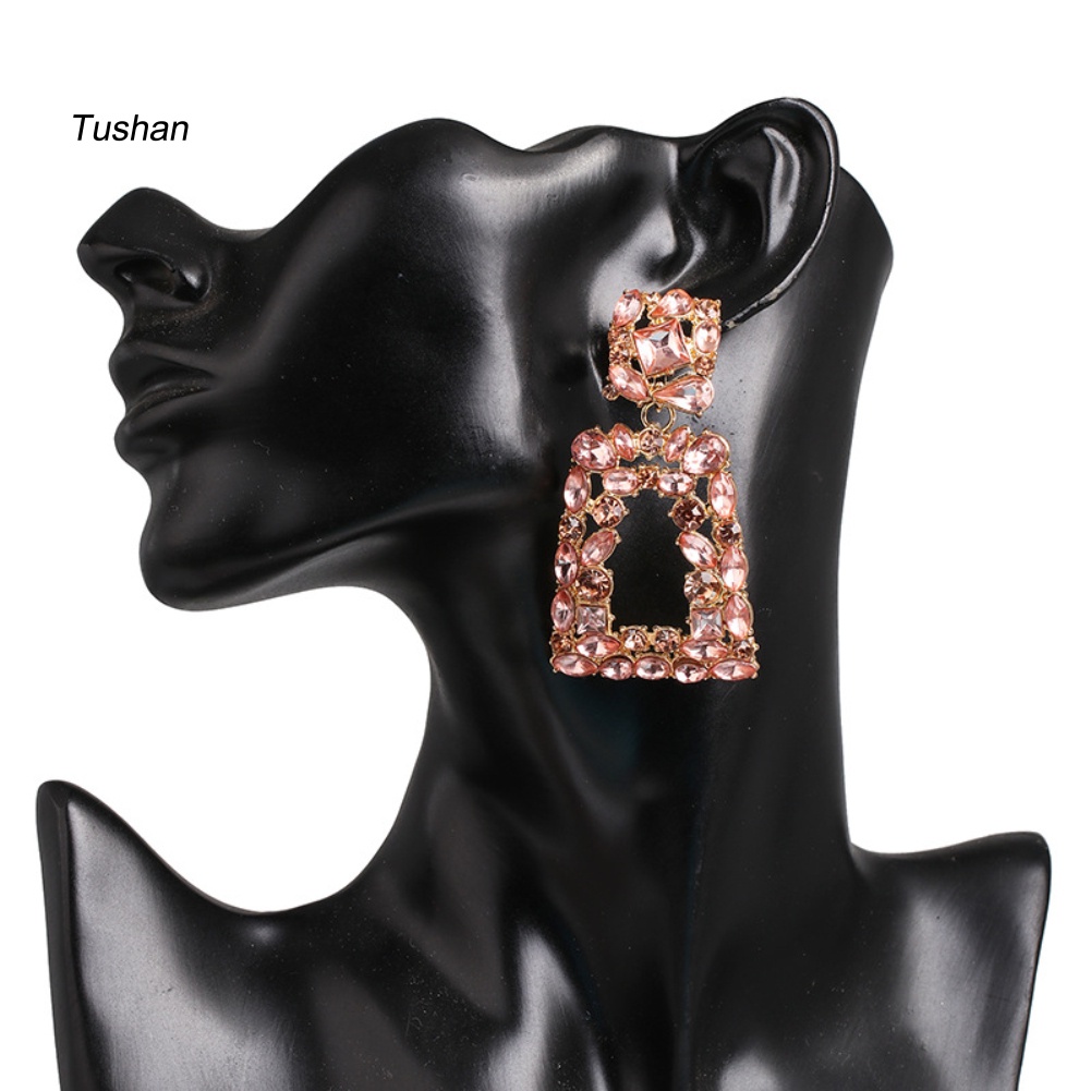 Đôi Khuyên Tai Hình Học Rỗng Đính Đá Cho Nữ