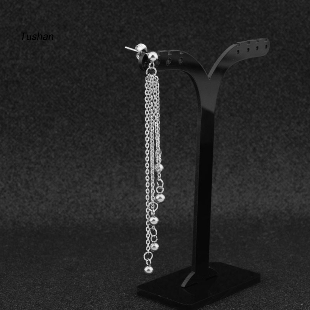 1 Khuyên Tai Dạng Kẹp Đính Hạt Tua Rua Bằng Thép Không Gỉ Unisex