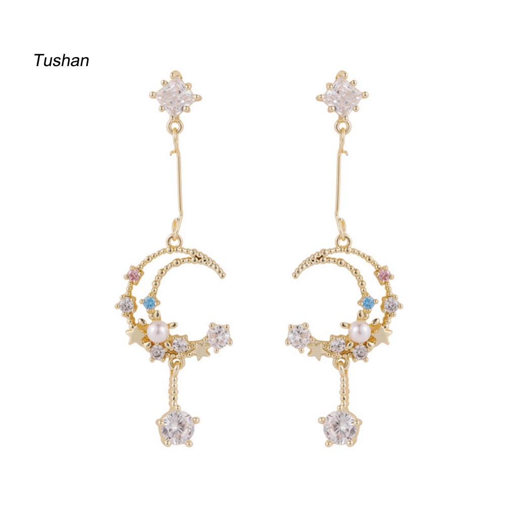 1 Đôi Bông Tai Hình Mặt Trăng Đính Đá Nhiều Màu Sắc Dành Cho Nữ