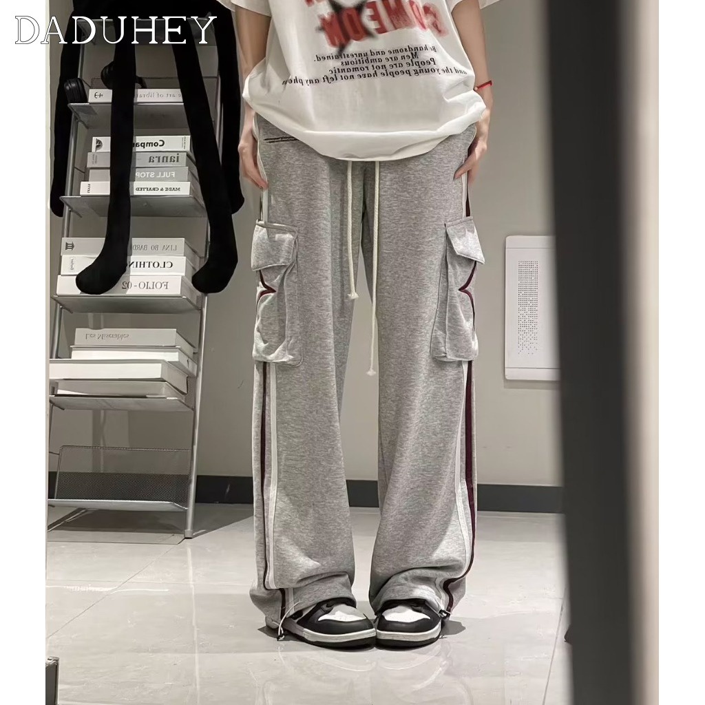 DaDuHey  2023 American Retro Loose Straight Sweatpants Men's and Women's Fashion Striped Vibe Style Casual Pants Jogger Pants
