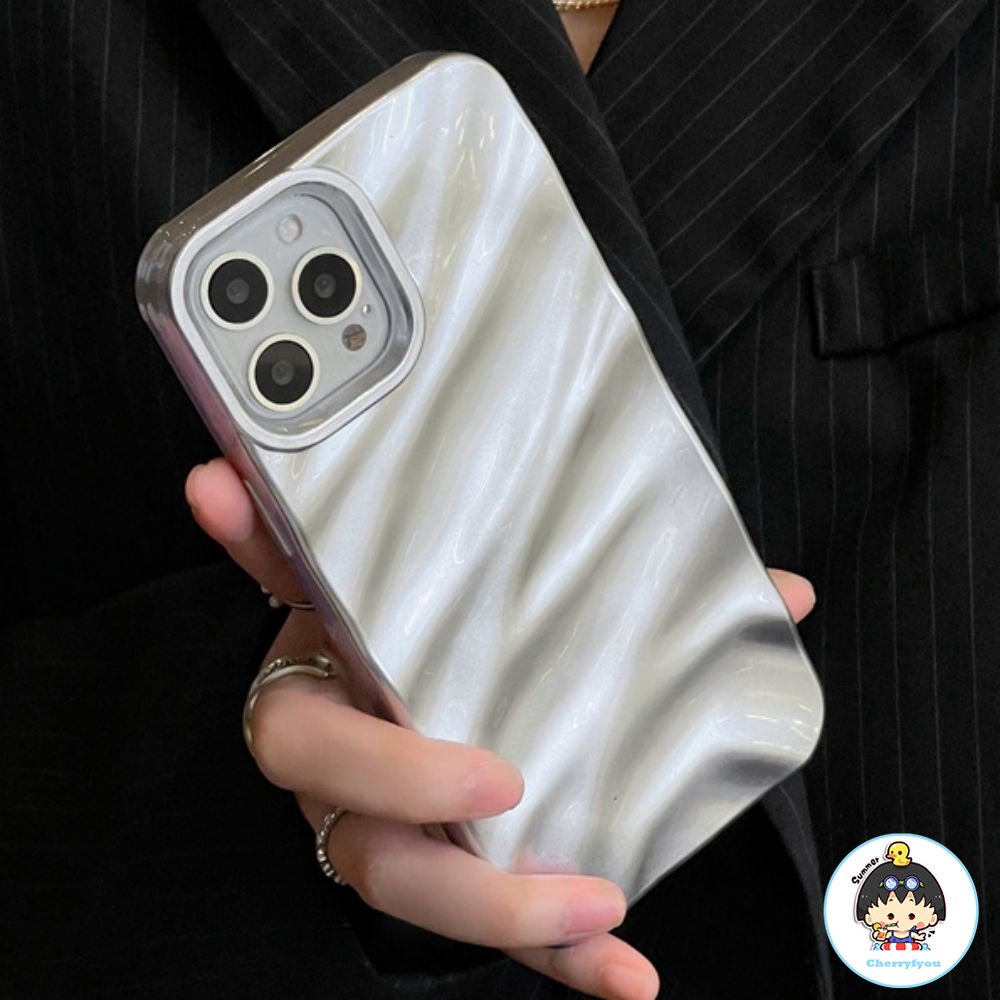 Ốp Điện Thoại TPU Mềm Chống Sốc Họa Tiết Gợn Sóng Màu Bạc Sang Trọng Cho IPhone 11 12 13 14 Pro Max X XS Max 7 8 6 Plus