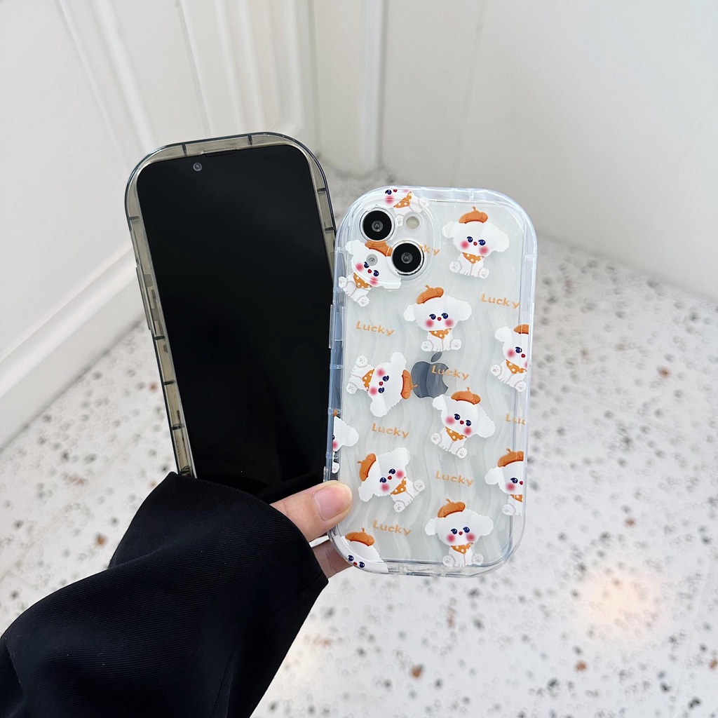 Ốp Điện Thoại TPU Dẻo Trong Suốt Họa Tiết Hoạt Hình Chú Chó May Mắn Cho iPhone 13 12 11 Pro Max 14 Plus Đứng
