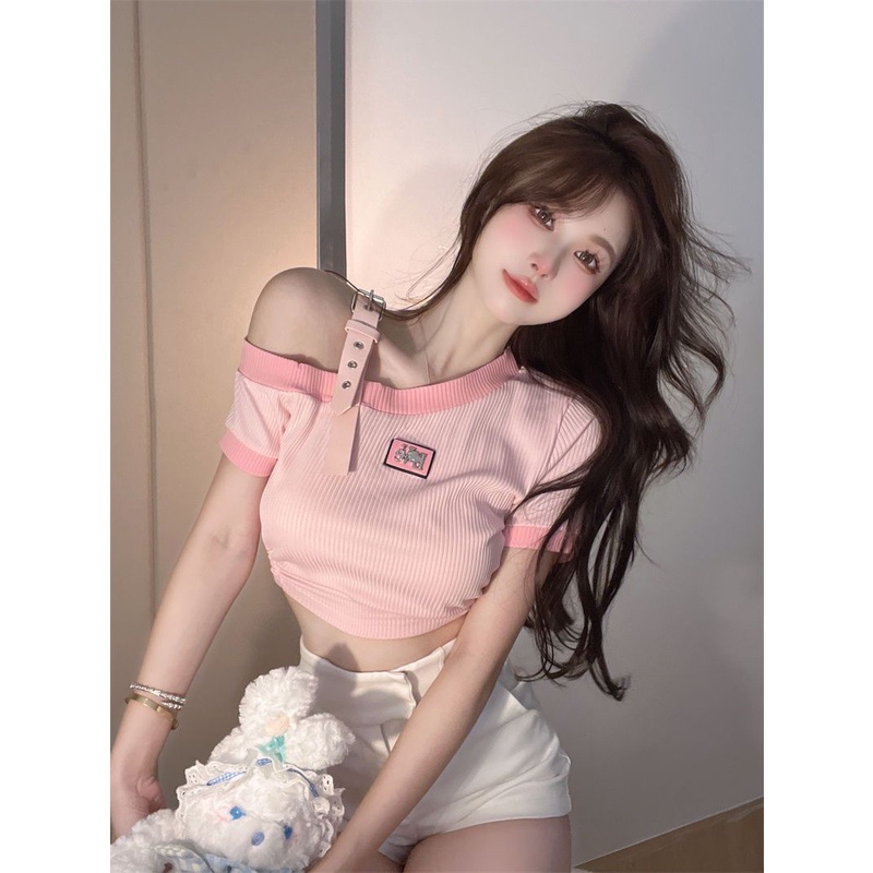 Áo Thun Tay Ngắn Phối Ren Dáng Ôm Thời Trang Mùa Hè Xinh Xắn Cho Nữ