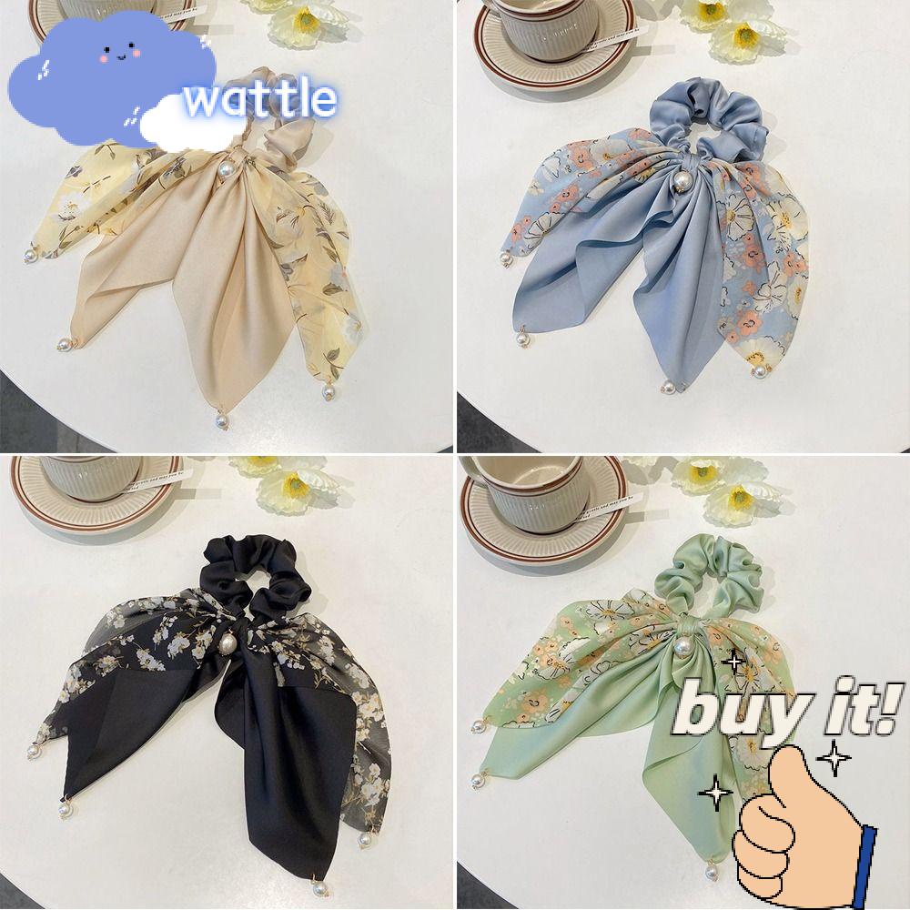 Bộ 2 Dây Cột Tóc Co Giãn Đính Nơ In Hoa Xinh Xắn Thời Trang Cho Nữ