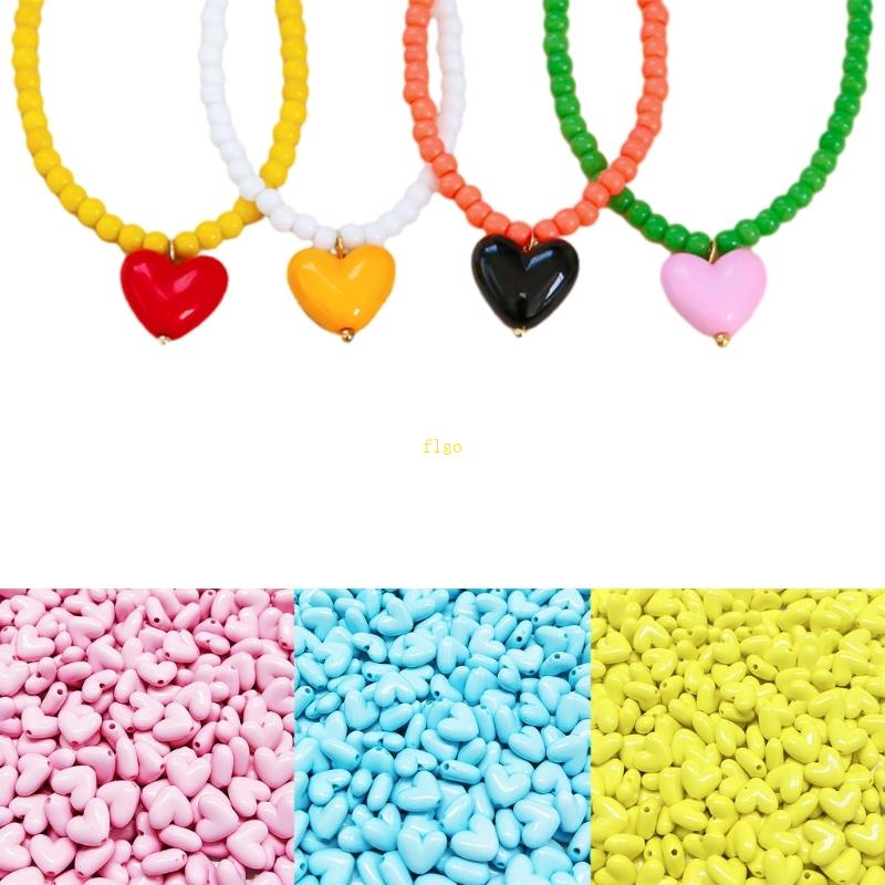 Set 15 Hạt Nhựa Acrylic Hình Trái Tim Làm Trang Sức DIY