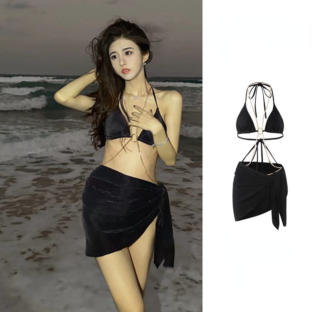 Bộ Đồ Bơi Ba Mảnh Tam Giác Màu Trơn Phong Cách Âu Mỹ Quyến Rũ Cho Nữ