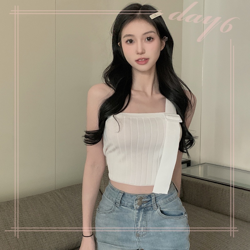 Áo Croptop Dây Chéo Màu Sắc Trơn Phong Cách Hàn Quốc Quyến Rũ Cho Nữ
