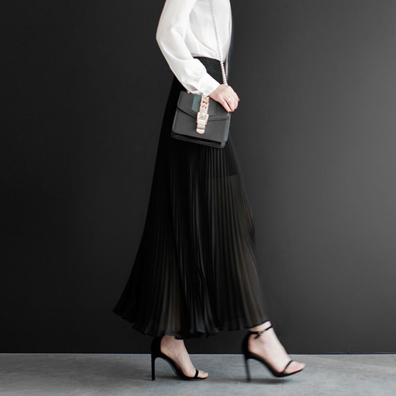 M &amp; E Váy Voan Dài Xếp Ly Dáng Chữ a Lưng Cao Màu Trơn Phong Cách Mới Mùa Hè Dành Cho Bạn Nữ