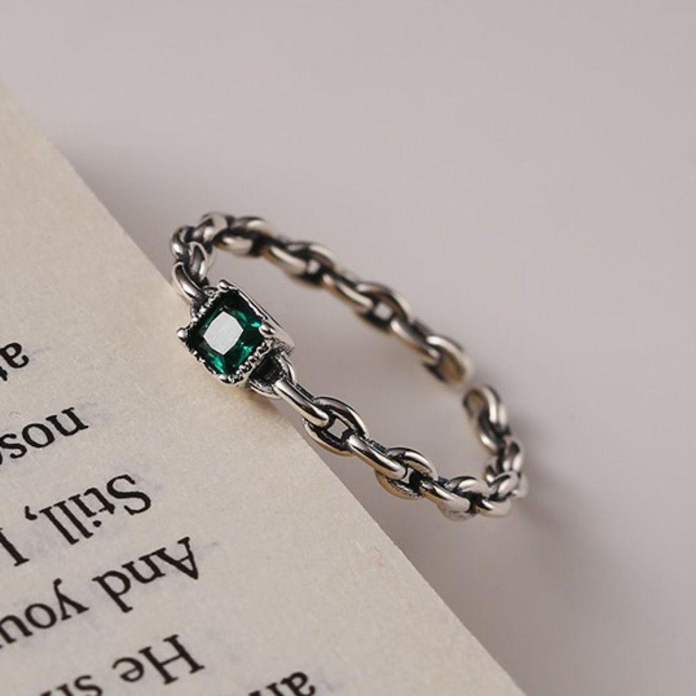 Nhẫn Hở Hình Vuông / Tròn Phong Cách Cổ Điển Tinh Tế Có Thể Điều Chỉnh