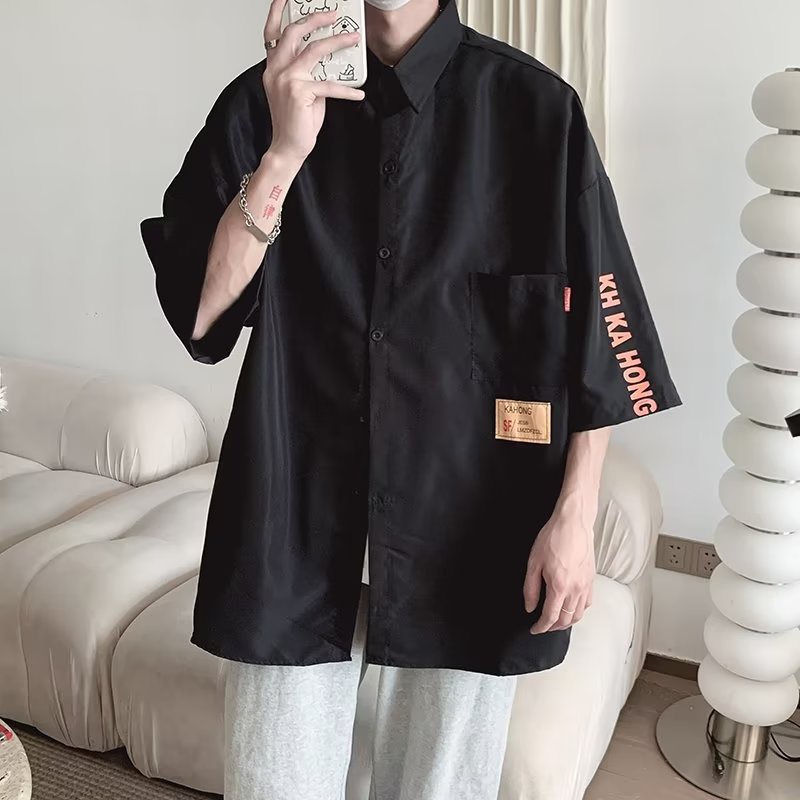 Áo Sơ Mi Tay Ngắn Dáng Rộng Phong Cách Nhật Bản Thời Trang Mùa Hè Cho Nam