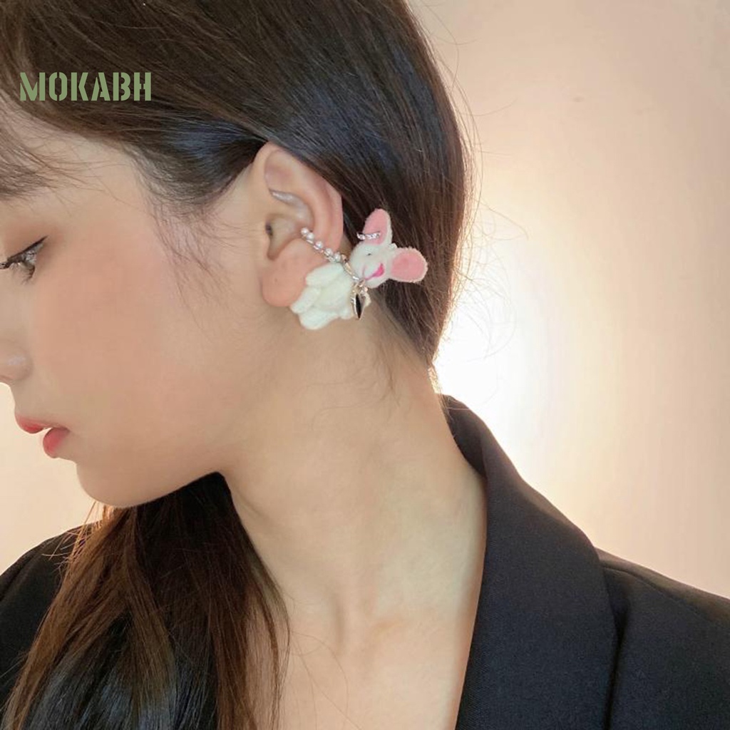 [Mới] 1 Khuyên Tai Kẹp Tai Thỏ Bông Màu Trắng Thời Trang Công Sở Đẹp Mắt Bắt Mắt Thích Hợp Làm Quà Tặng Cho Bạn Gái