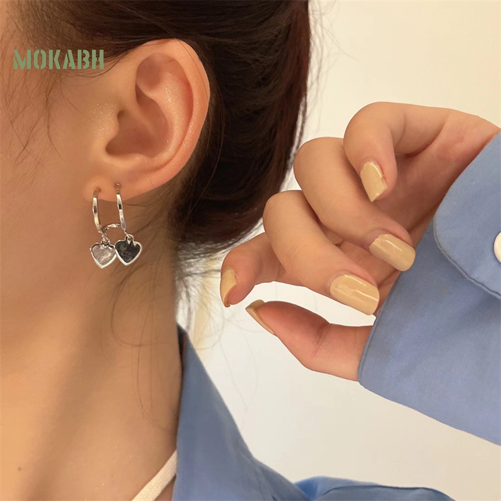 1 Đôi Bông Tai Hình Trái Tim Màu Bạc Bóng Sang Trọng Thời Trang Dành Cho Nữ