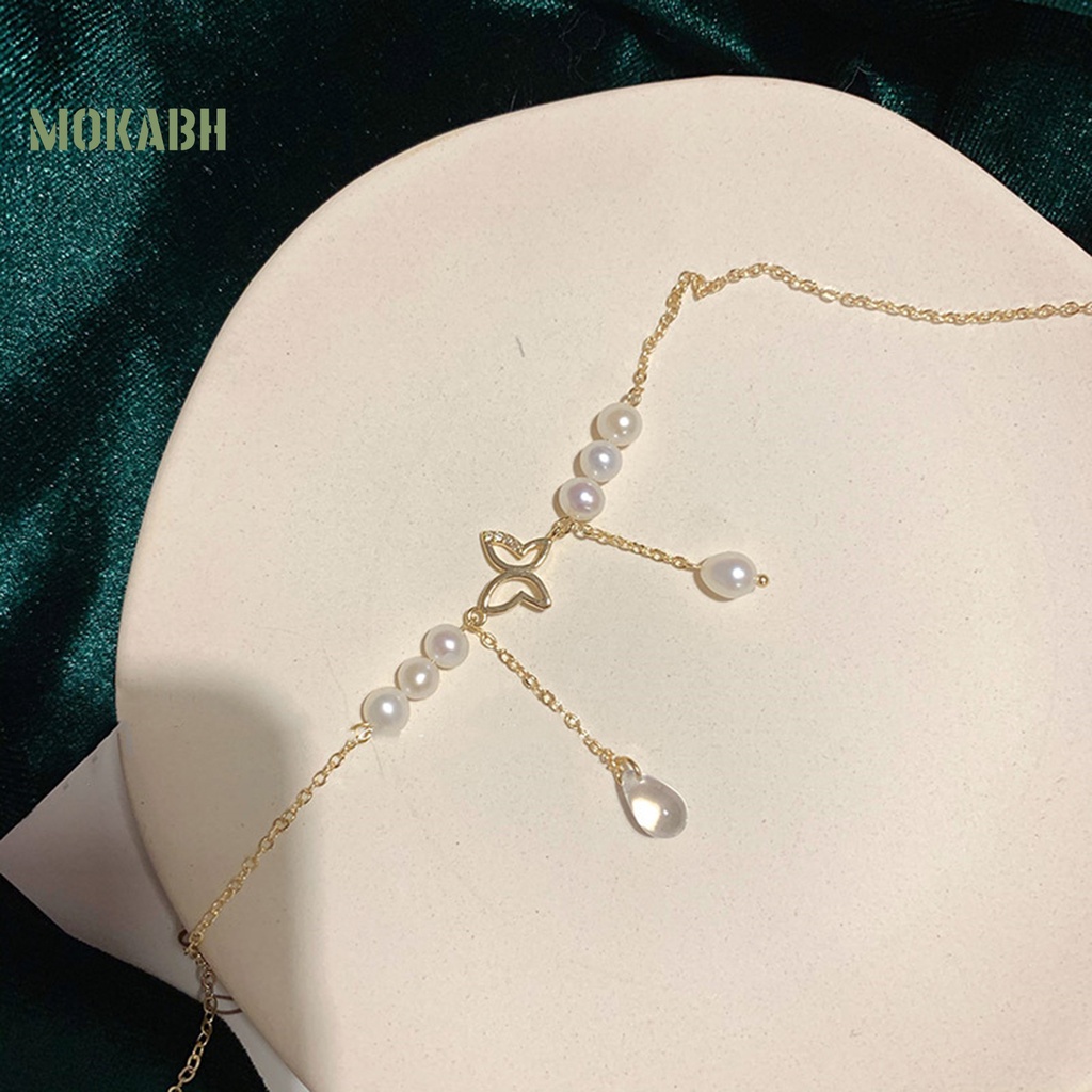 Vòng cổ Mặt Hình Bướm Đính Ngọc Trai Nhân Tạo Thanh Lịch Có Thể Điều Chỉnh Cho Nữ