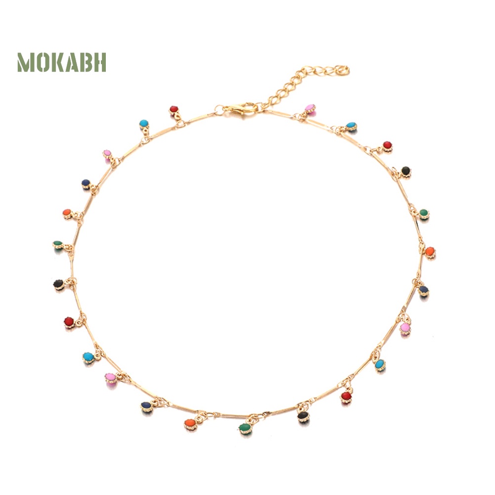 Vòng cổ Chuỗi Hạt Màu Cầu Vồng Phối Tua Rua Thời Trang Cho Nữ