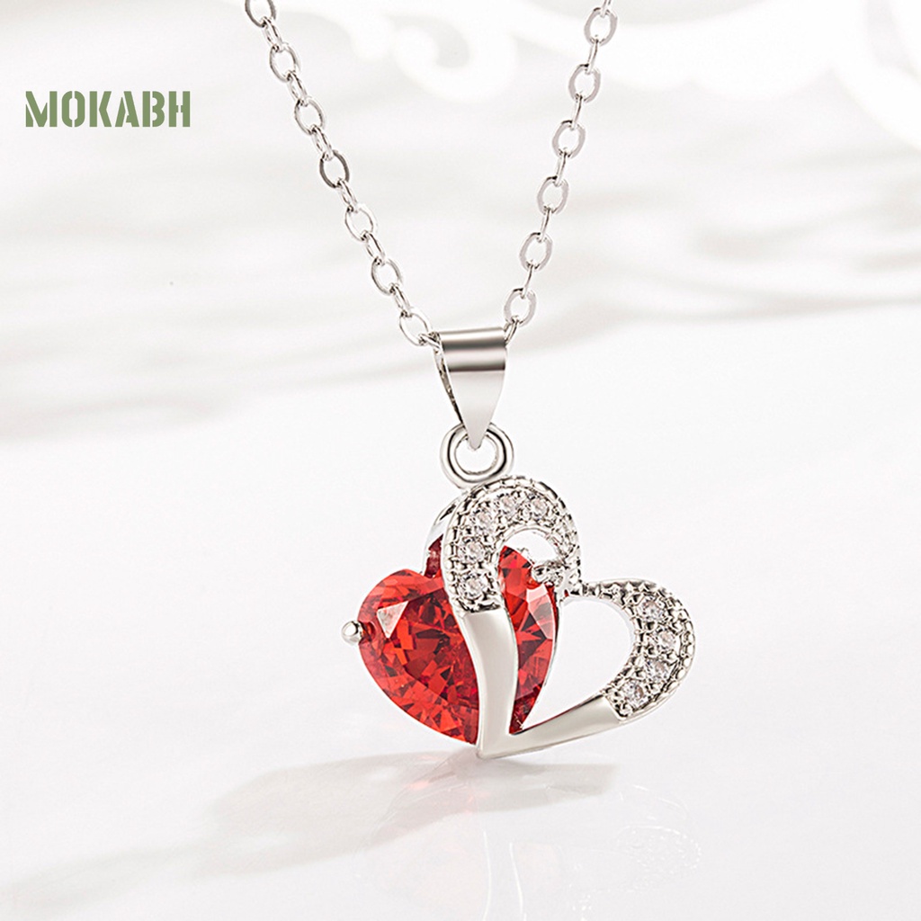 1 Bộ Vòng cổ + Bông Tai Đính Đá Zircon Hình Trái Tim Lấp Lánh