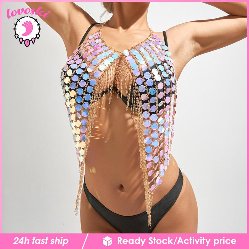 [Lovoski] Áo Ngực Đính Kim Sa Lấp Lánh Cho Nữ Đi Hộp Đêm Bãi Biển / Lễ Hội Rav
