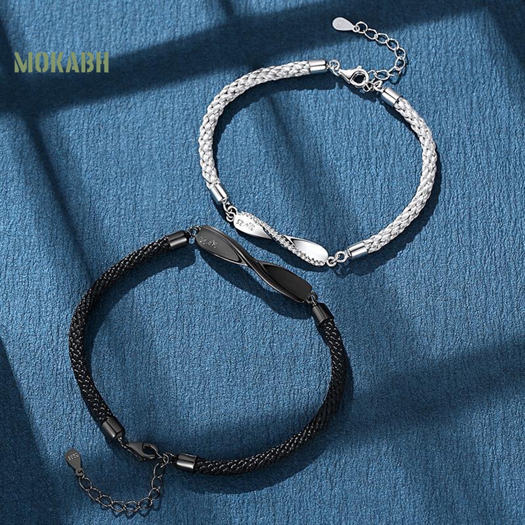 [Mới] Bộ Trang Sức Nhẫn / Vòng Tay Dây Thừng Hình Trái Tim Màu Bạc Sang Trọng Lãng Mạn Kết Cấu Xoắn Ốc Dành Cho Cặ