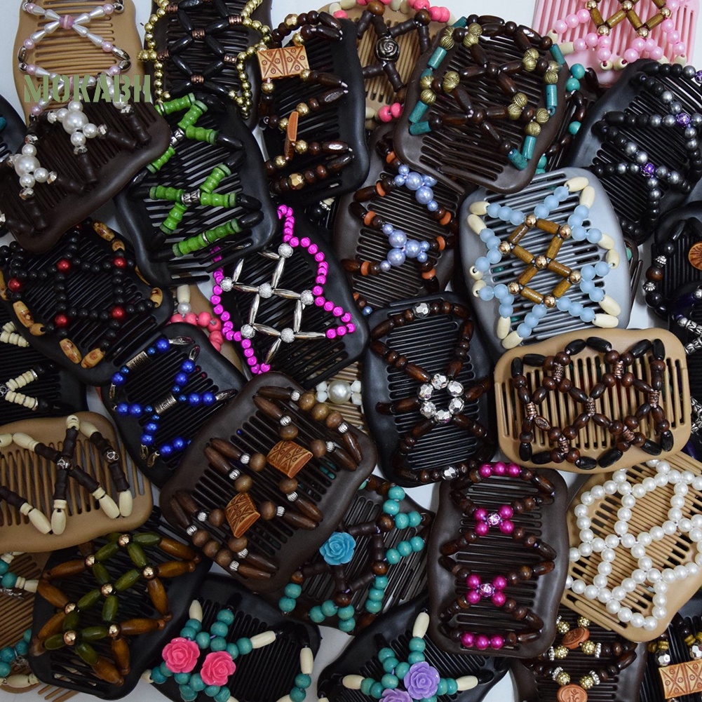 Lược Cài Tóc Hai Mặt Co Giãn Đính Hạt Phong Cách Vintage Cho Nữ