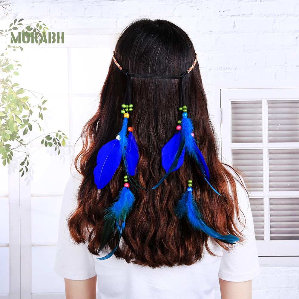 Băng Đô Bện Dây Đính Lông Công Phong Cách Bohemian Cho Nữ
