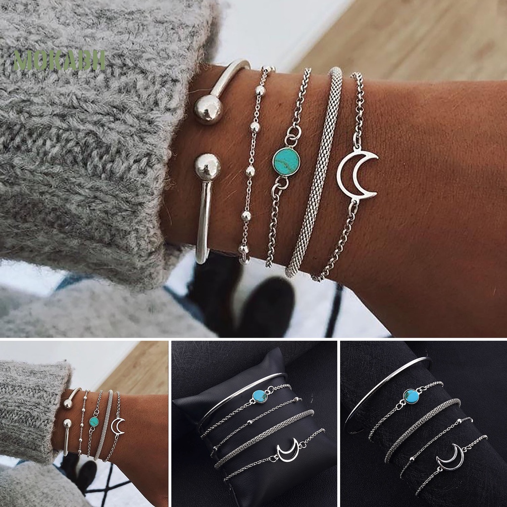 Set 5 Vòng Tay Hợp Kim Nhiều Hình Dạng Cho Nữ