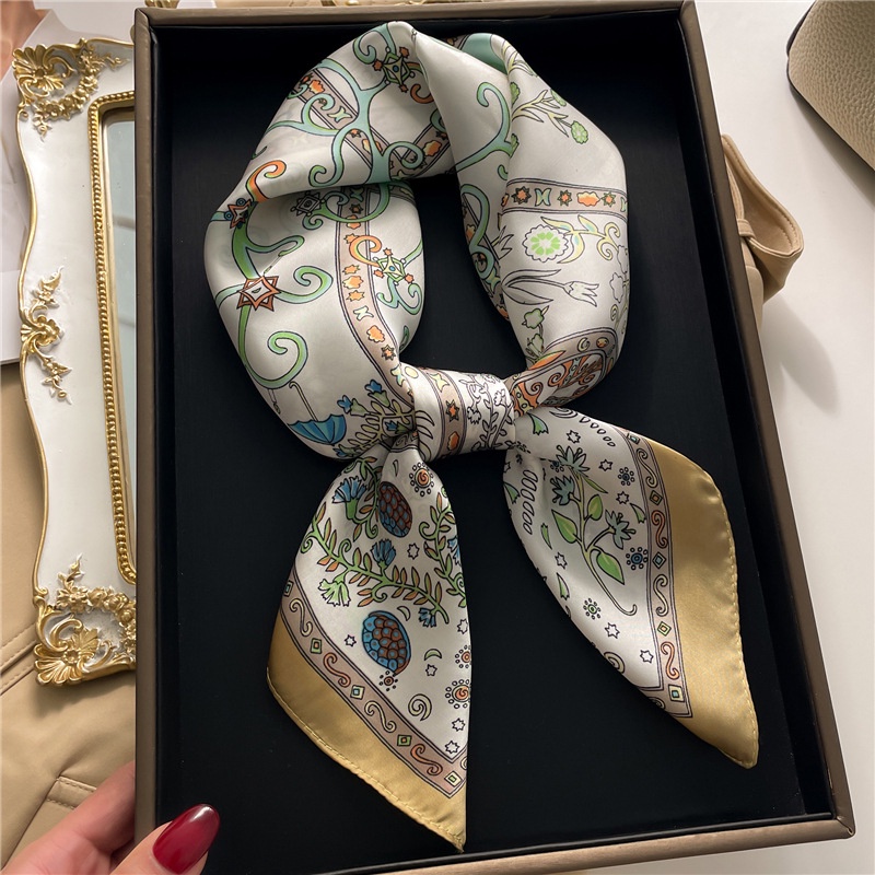 Khăn Choàng Cổ Hình Vuông 70X70Cm Chất Liệu Lụa Họa Tiết Hình Học Thời Trang Cho Nữ