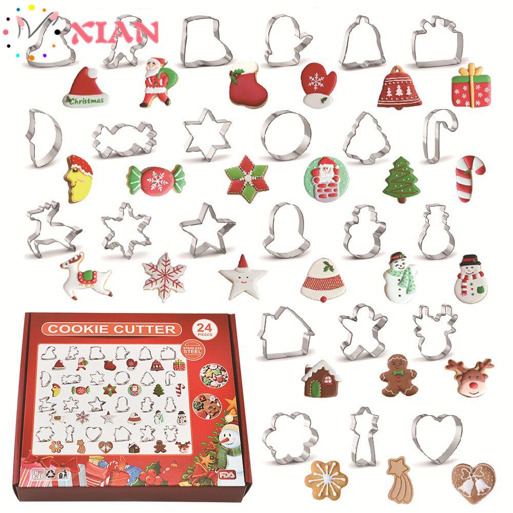 Bộ 24 Khuôn Làm Bánh Bằng Thép Không Gỉ Hình Giáng Sinh 3D